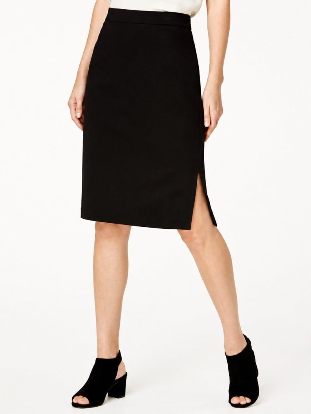 Eileen Fisher Black Tencel Pencil Skirt Side Slit Pull On Petite PM